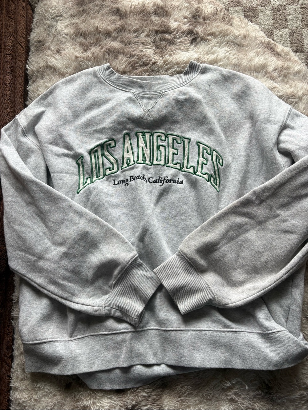 H&M Gray Crewneck Sweatshirt with Green 'Los Angeles' Embroidery
